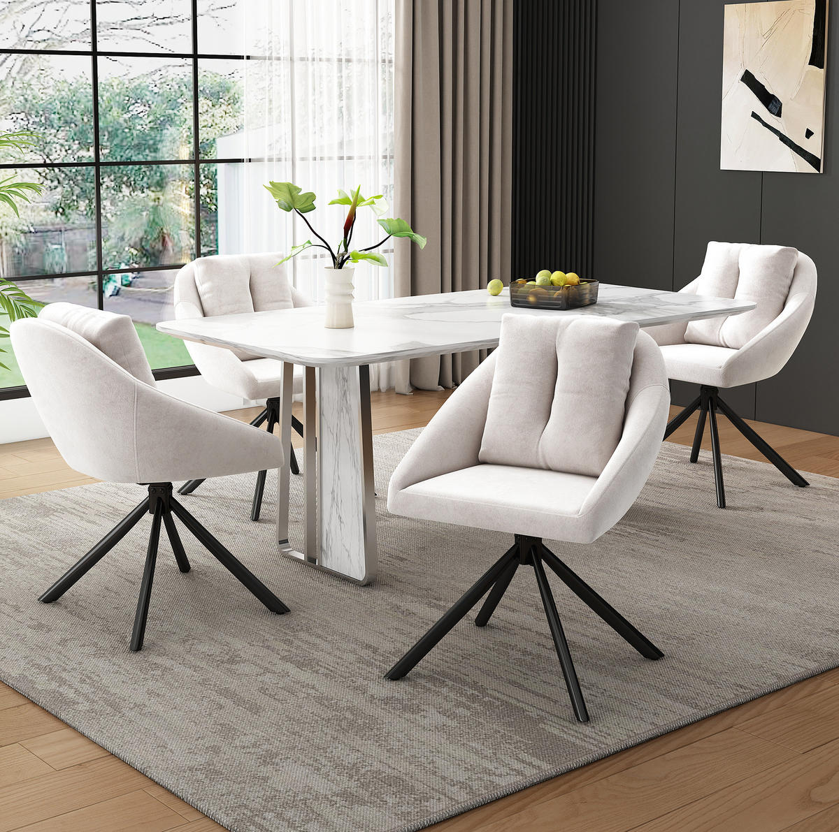 DREHSTUHL mit Rollen Samt Beige 4er-Set - Beige, Metall (54/79/65.1cm) - Meubliv