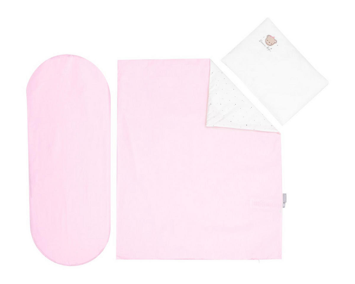 KINDERWAGEN Bettwäsche-Set Dream Big rosa 6-teilig, Decke 80 x 60 cm, Babywanne, 100% Baumwolle, Spannbettlaken - Rosa, Textil (60/1/80cm) - Kikka boo