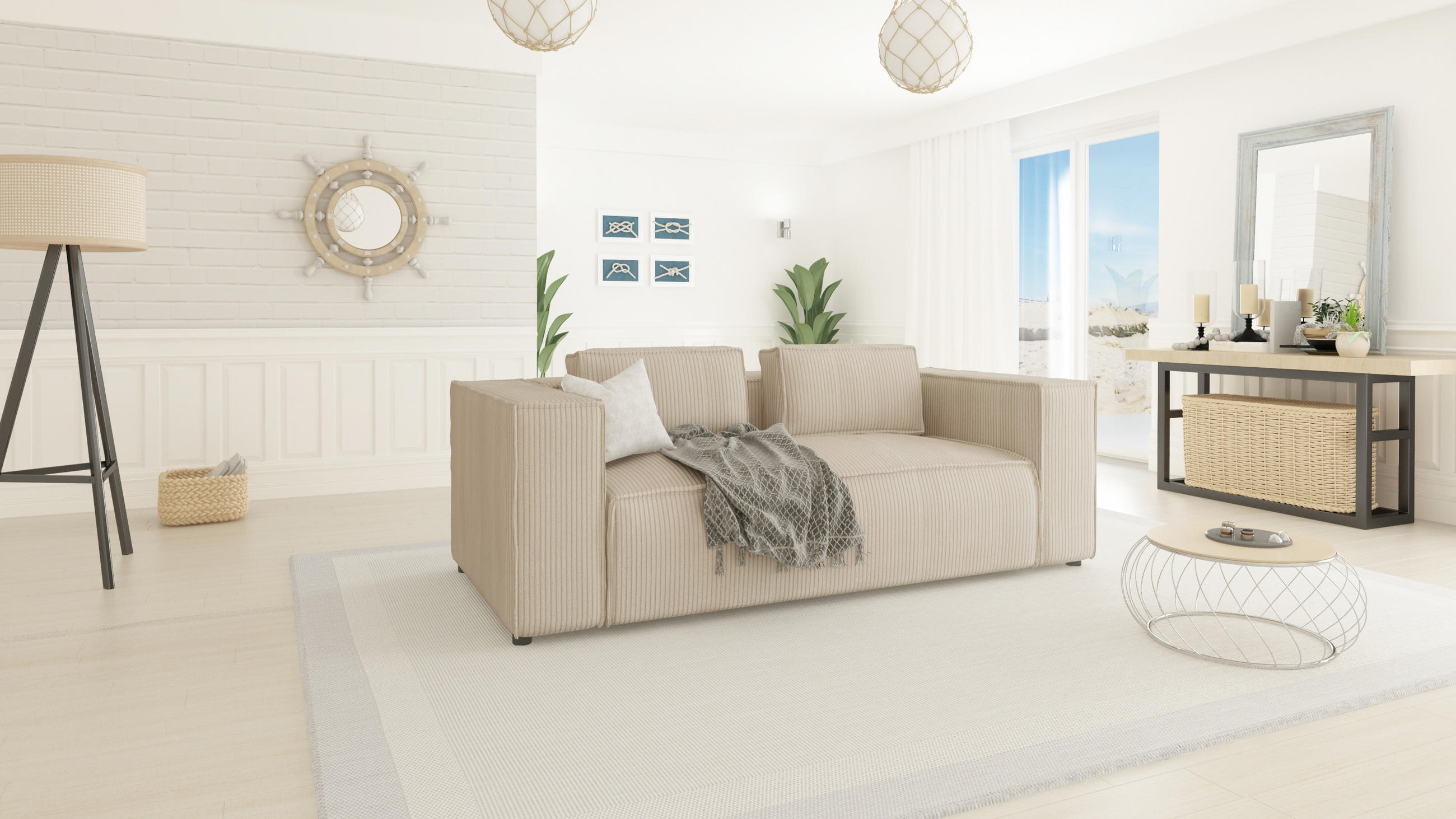 2-SITZER-SOFA Nova Beige Cord - Beige/Schwarz, Holz/Kunststoff (196/64/92cm) - S-Style Möbel