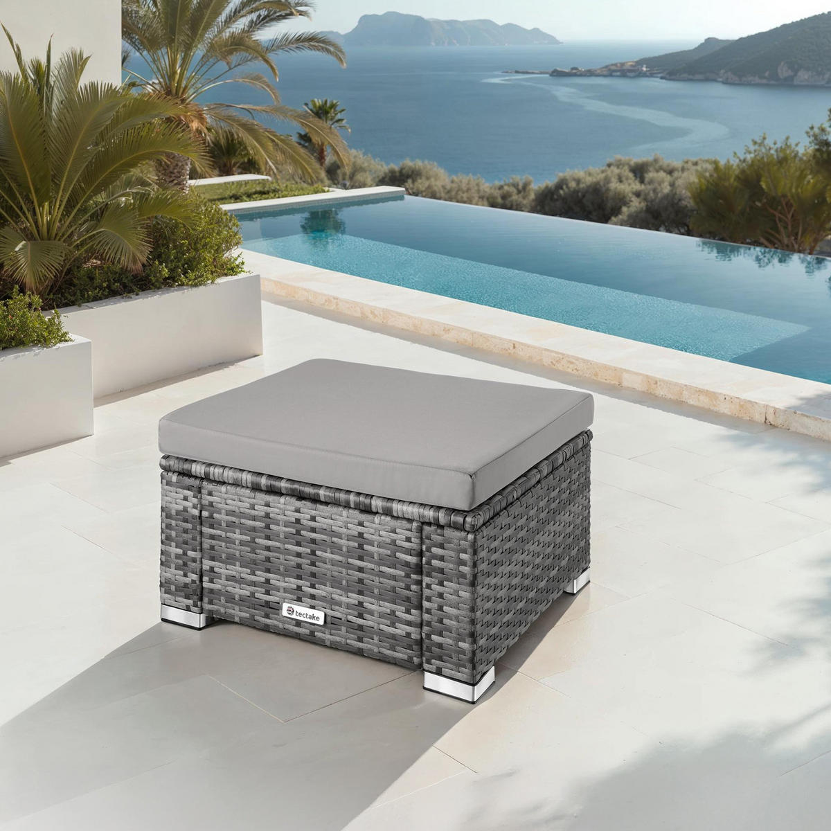 RATTAN-SITZHOCKER Bitonto,53 x 53 x 26 cm, grau - Grau, Kunststoff (53/26/53cm) - tectake