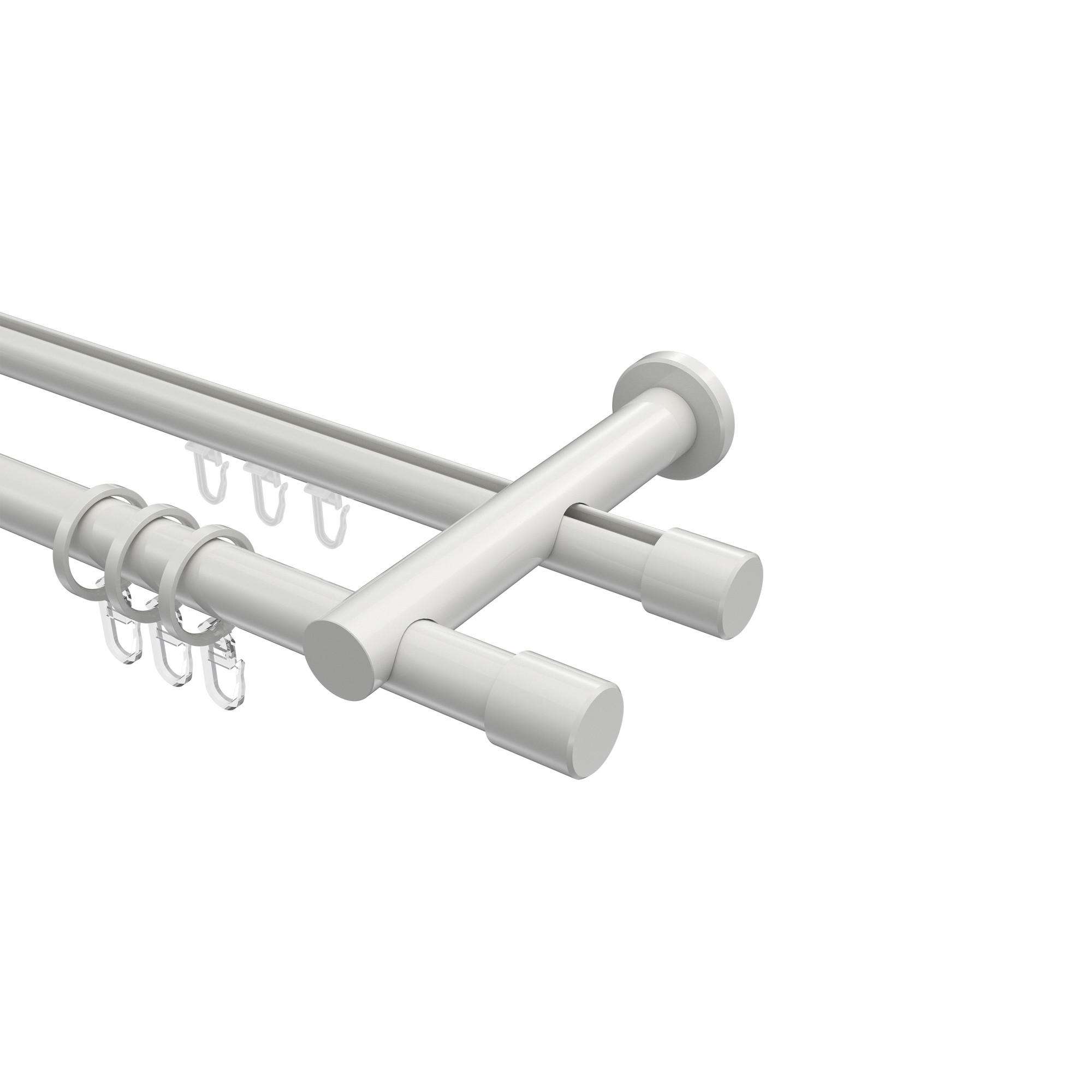 RUNDROHR-INNENLAUF-GARDINENSTANGEN-SET Platon Santo 320 cm (geteilt in 2 x 160 cm), 2-läufig, 20 mm Ø Weiß - Weiß, Metall (320cm) - INTERDECO