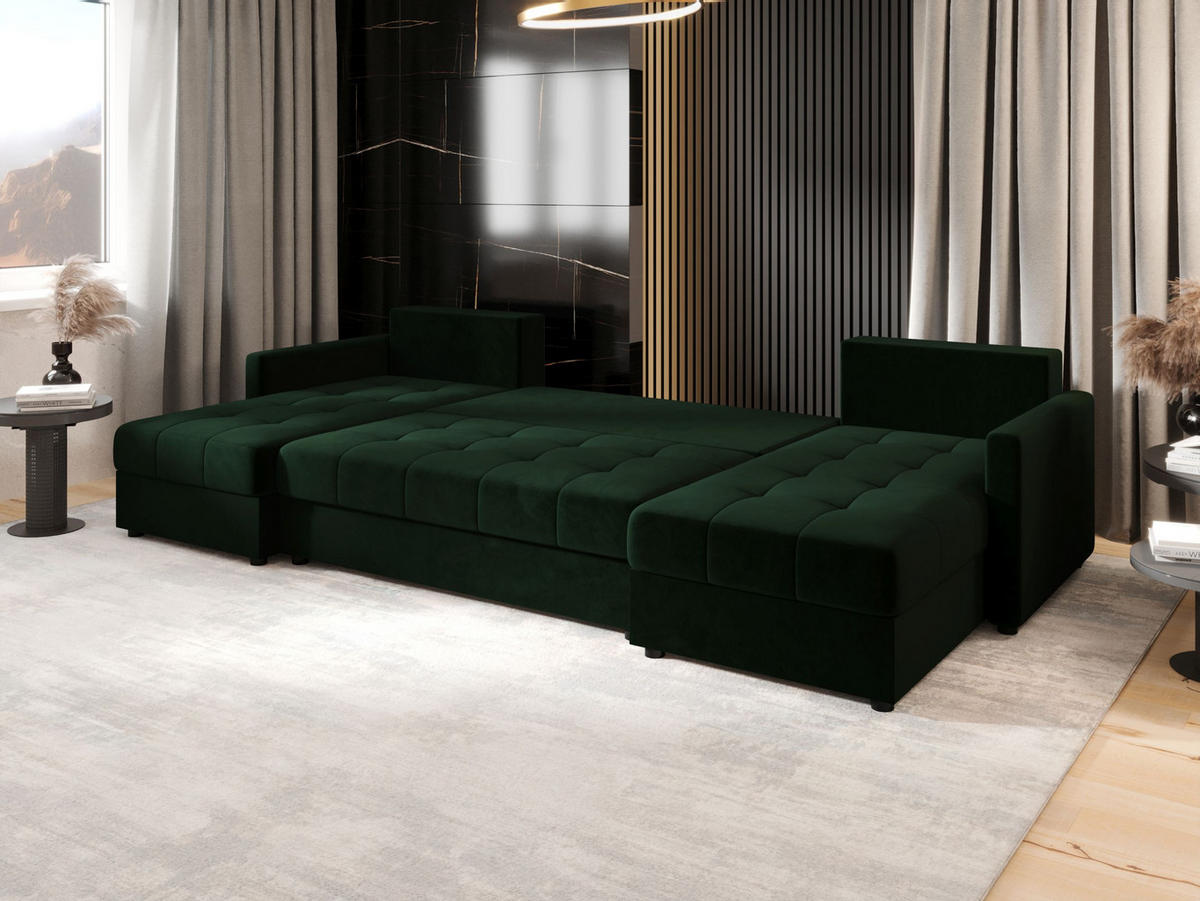 ECKSOFA MOS U BIS Itaka 10 mit Schlaffunktion - Dunkelgrün, Textil (285/85/140cm) - Bedante