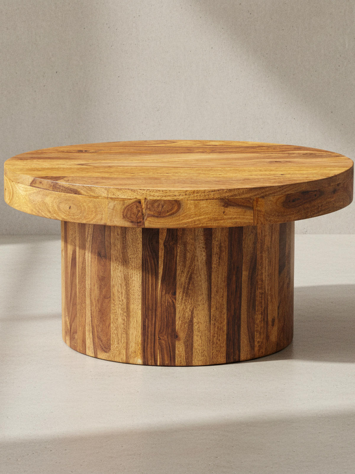 COUCHTISCH aus Massivholz Sheesham in Braun, Lackiert, mit robustem Sockelfuß, Maße 60x60x30 cm - Braun, Holz (60/60/30cm) - KADIMA DESIGN