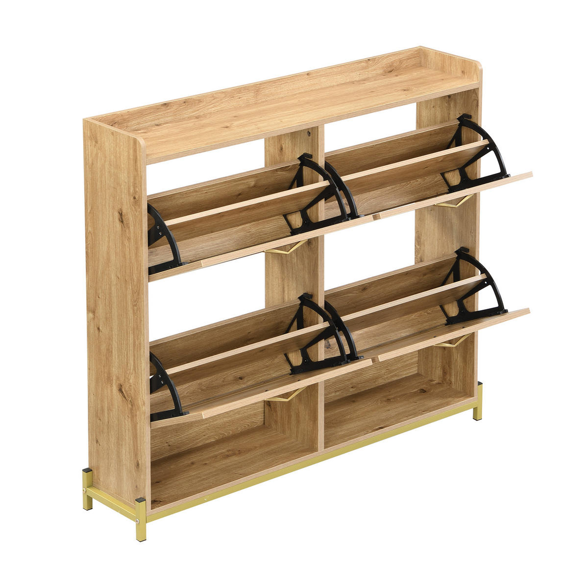 SCHUHSCHRANK schmal mit Metallsockel Holz Stauraum kompakt 108,5 cm für Flurbereich - Goldfarben/Naturfarben, Holzwerkstoff/Metall (108.5/100/24cm) - EVRYAE