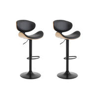 BARHOCKER 2er-Set höhenverstellbar - Kunstleder und Metall - Holzfarben hell & Schwarz - MONTENEGRO - Schwarz/Naturfarben, Leder (46/111/49.5cm) - Vente-Unique