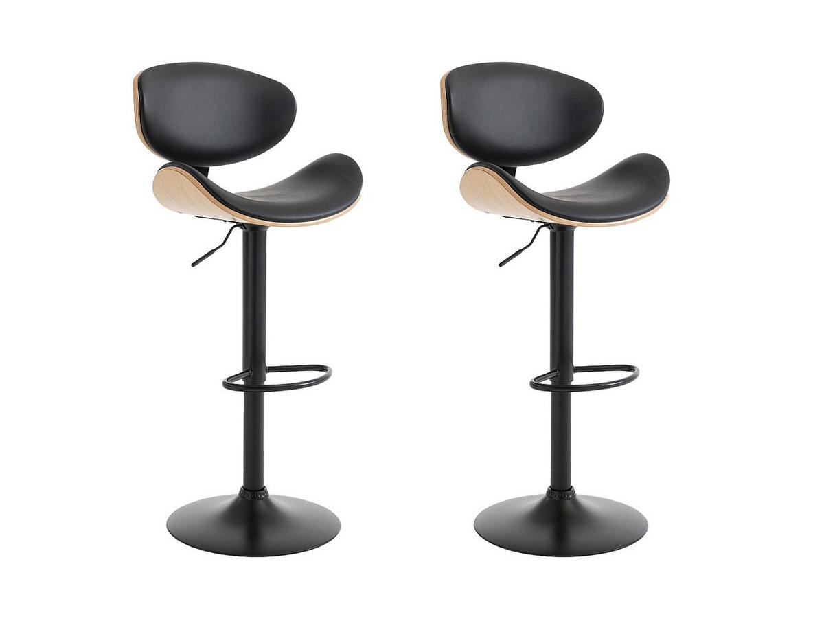 BARHOCKER 2er-Set höhenverstellbar - Kunstleder und Metall - Holzfarben hell & Schwarz - MONTENEGRO - Schwarz/Naturfarben, Leder (46/111/49.5cm) - Vente-Unique