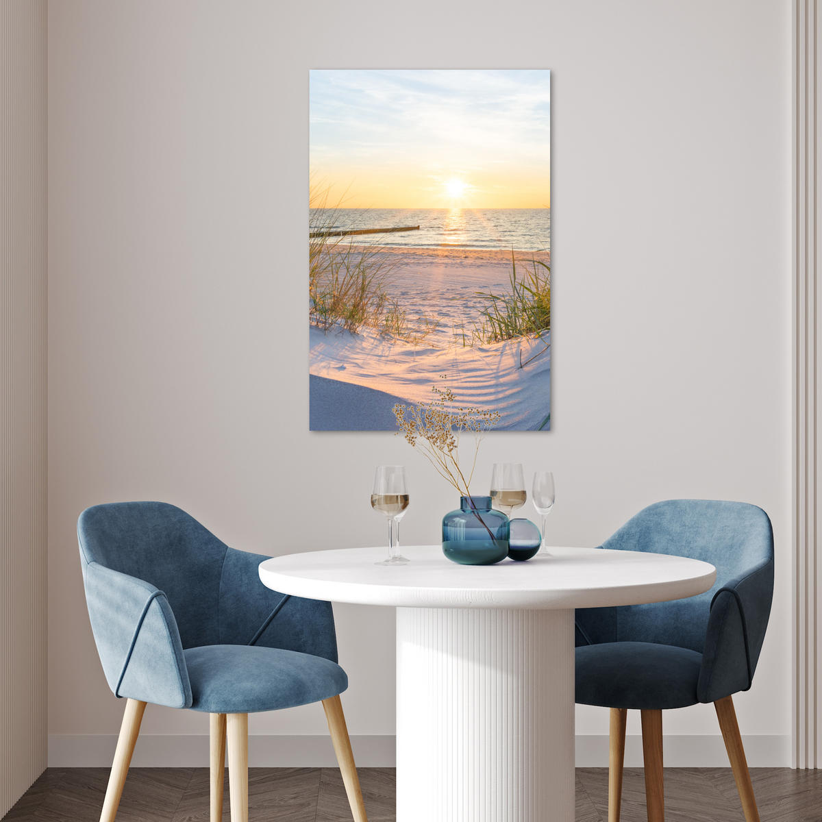 POSTER Strand - Sonne - Düne - Gras - Sand - Horizont 40x60 cm - Hellblau, Papier (40/60/0.1cm) - MuchoWow