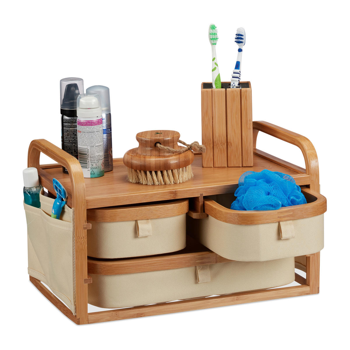 MINI-KOMMODE - Hellbraun, Holz/Textil (34/19/23cm) - Relaxdays