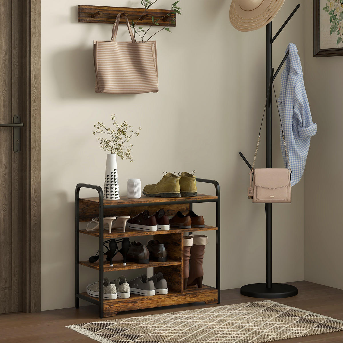 SCHUHREGAL mit 4 Ebenen - Braun, Holzwerkstoff (30/65/70cm) - HOMCOM