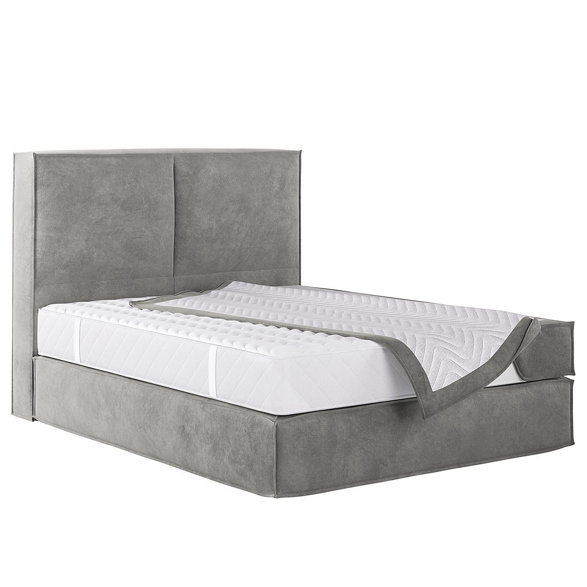 BOXSPRINGBETT mit Kopfteil - Premium - Hellgrau, Textil (140/200cm) - home24