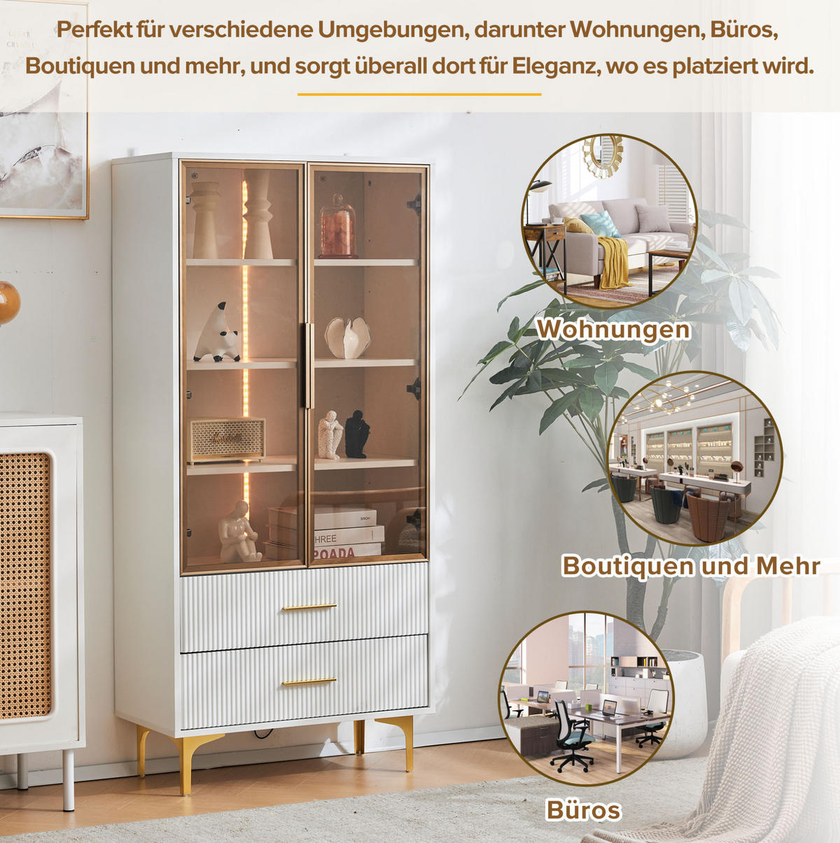 HIGHBOARD 70/150/35 cm Weiß aus Spanplatte mit LED-Beleuchtung - Weiß, Holzwerkstoff (35/150/70cm) - OKMYHOME