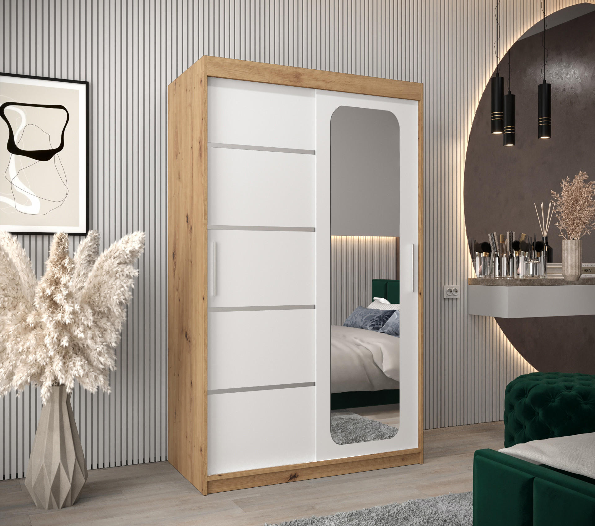 SCHWEBETÜRENSCHRANK 200/120/62 2-türig - Silberfarben/Weiß, Holz/Kunststoff (120/200/62cm) - Abiks Möbel