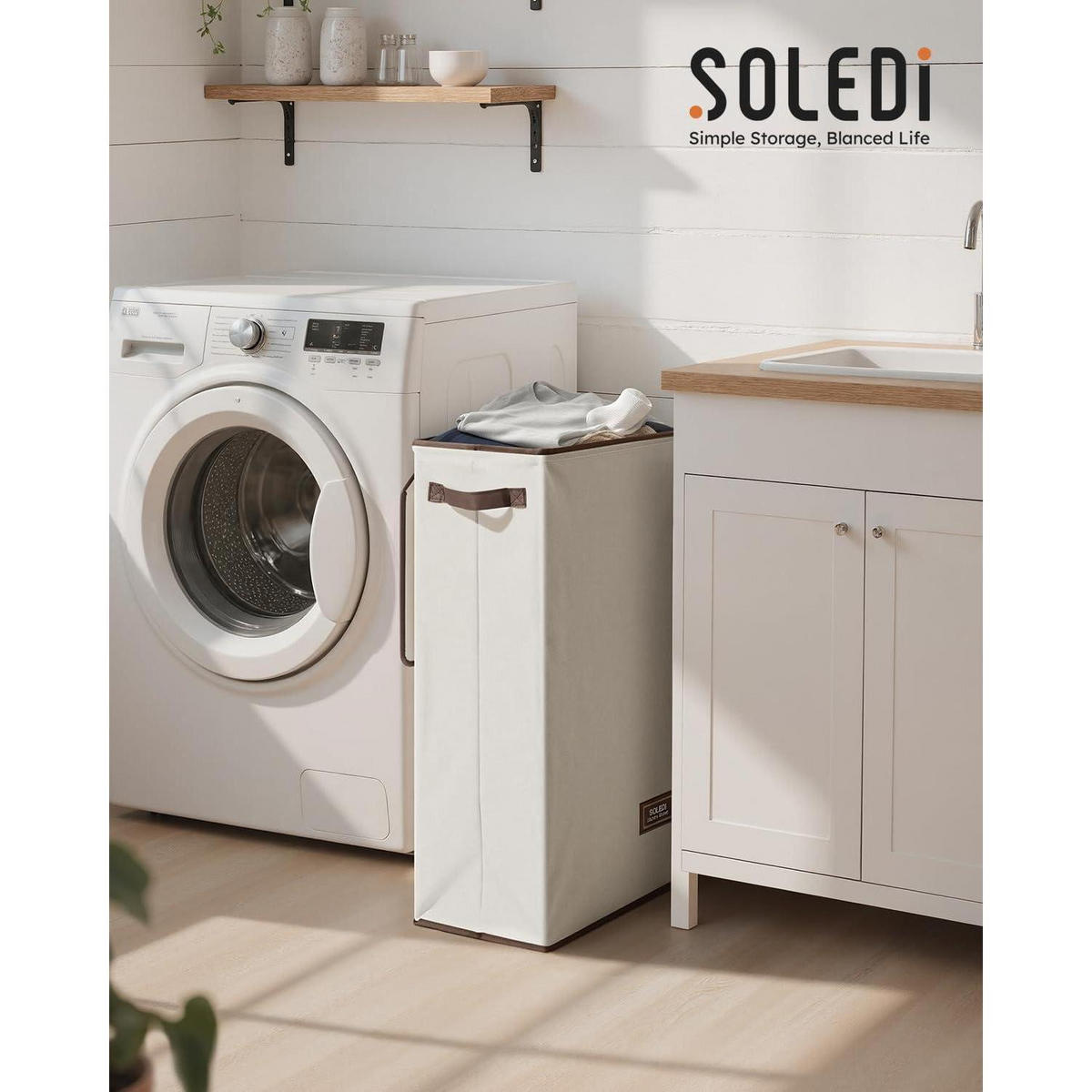 WÄSCHEKORB mit Deckel und Wäschesack 70 Liter Beige - Multicolor, Textil (32/4/43cm)