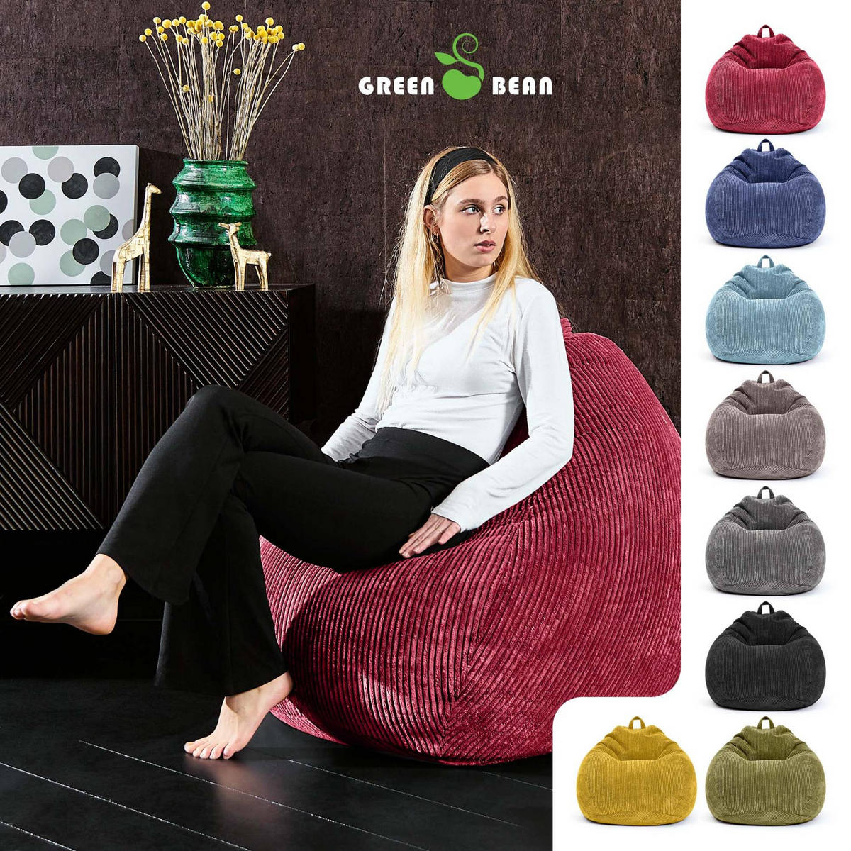 SITZSACK Indoor "Scoop" 90x110cm - Cord - Rot, Textil (90/110/90cm) - Green Bean