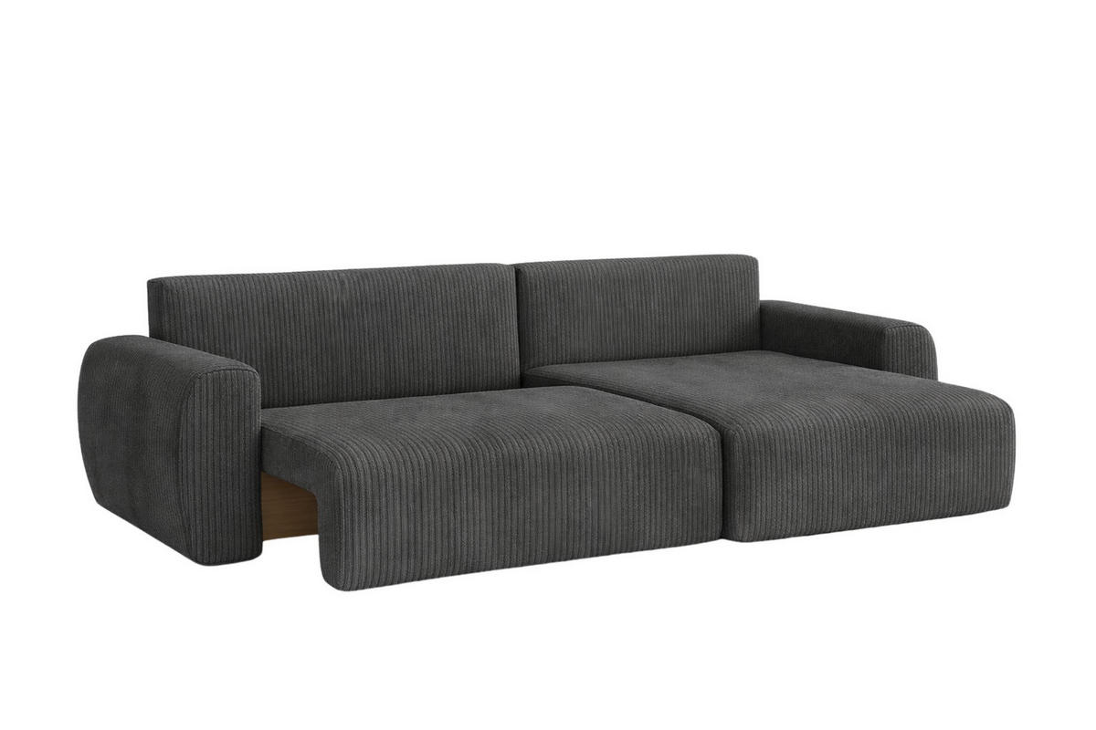 ECKSOFA Mit Schlaffunktion, Ariel XL, Cordstoff, Stoff Poso, Grau, Rechts - Grau, Holz (280/142cm) - Kaiser Möbel