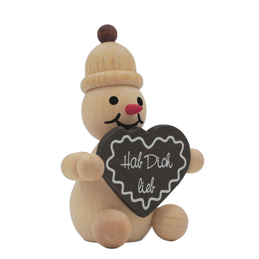 HOLZFIGUR Schneemann Junior mit Lebkuchenherz 6 cm - Multicolor, Holz (5/1/0.1cm)