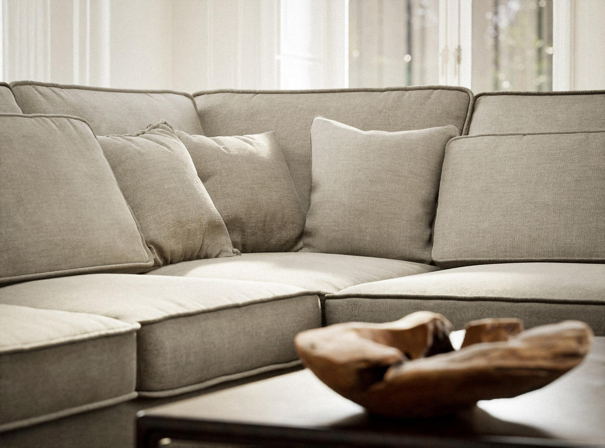 ECKSOFA Kirou Beige Chenille-Stoff - Rechts Seite - Beige/Schwarz, Holz/Holzwerkstoff (311/225cm) - Maison de Reve