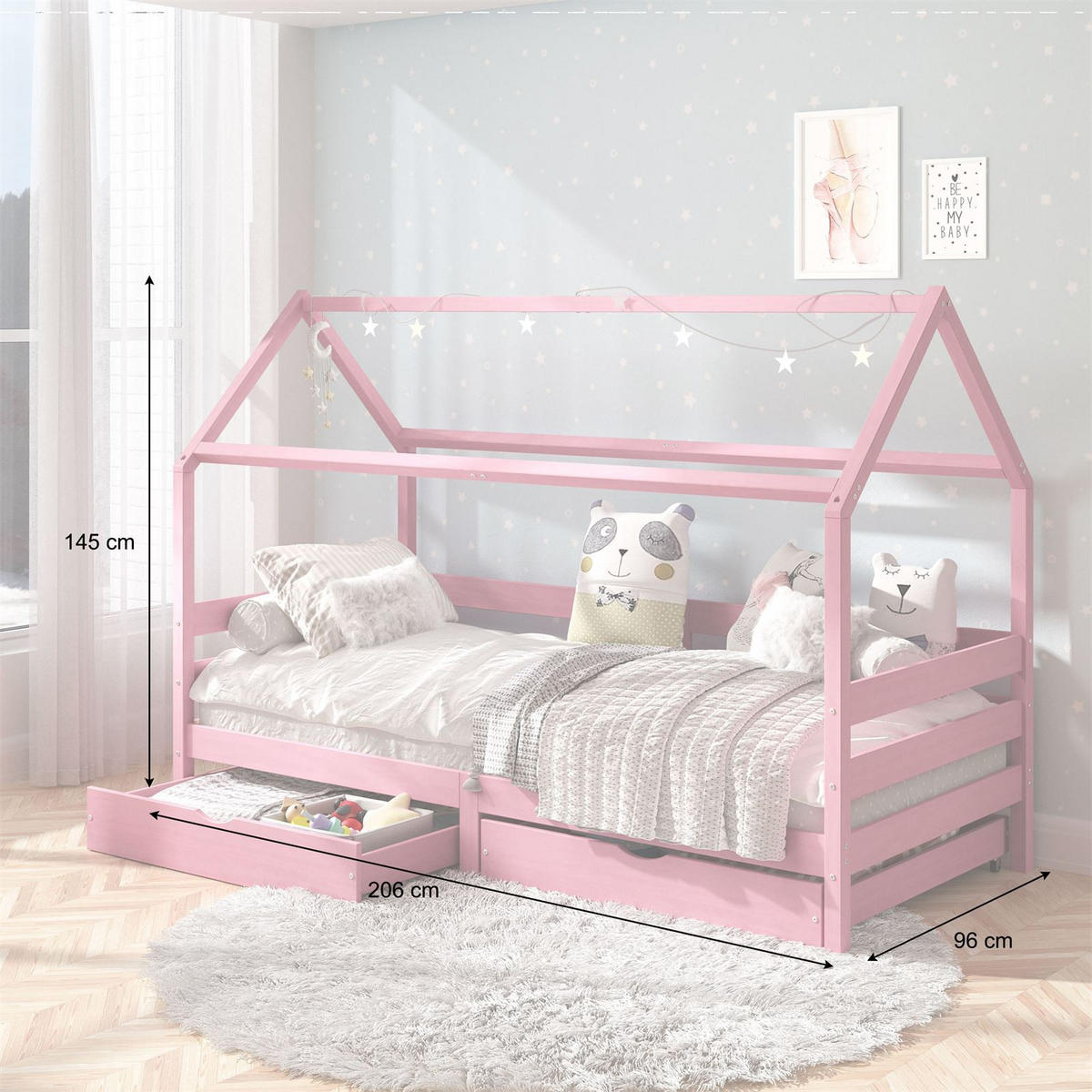 HAUSBETT CLIA 90X200 CM - Rosa, Holz (96/145/206cm) - IDIMEX