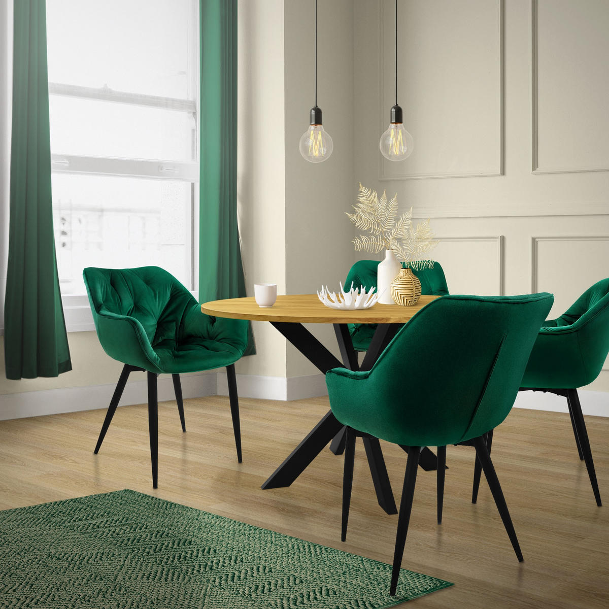 ESSZIMMERSTUHL Samt Dunkelgrün 2er Set - Dunkelgrün/Schwarz, Metall (67/83/59cm) - ML-DESIGN