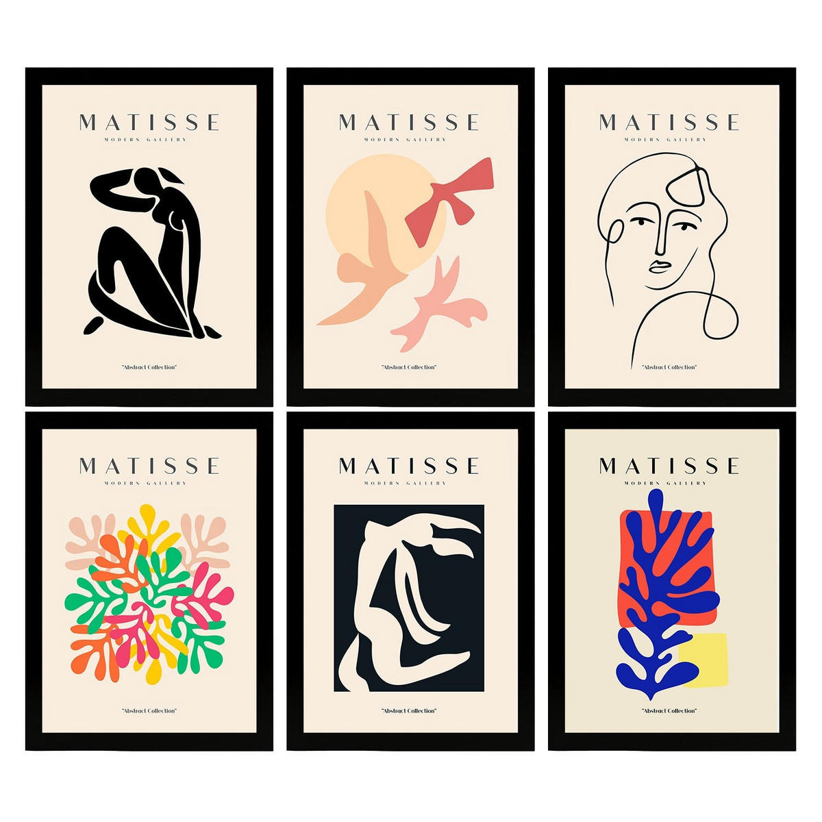 POSTER Set Mit 6 Illustrationen Von Henri Matisse Silhouetten A3 Schwarzer Rahmen - Schwarz, Papier (29/3cm) - Nacnic