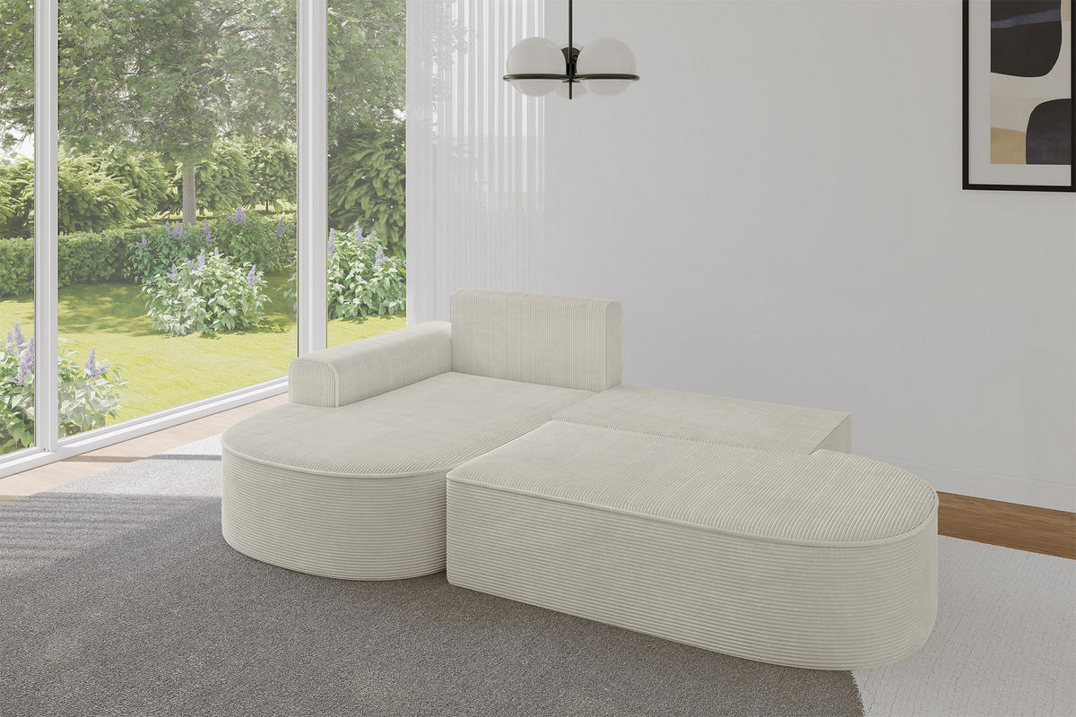 ECKSOFA mit Schlaffunktion und Bettkasten Ottomane Links MARI-L1-S - 283x167x73 cm Beige Cord - Schwarz/Cappuccino, Holzwerkstoff/Kunststoff (283/167cm) - ALTDECOR
