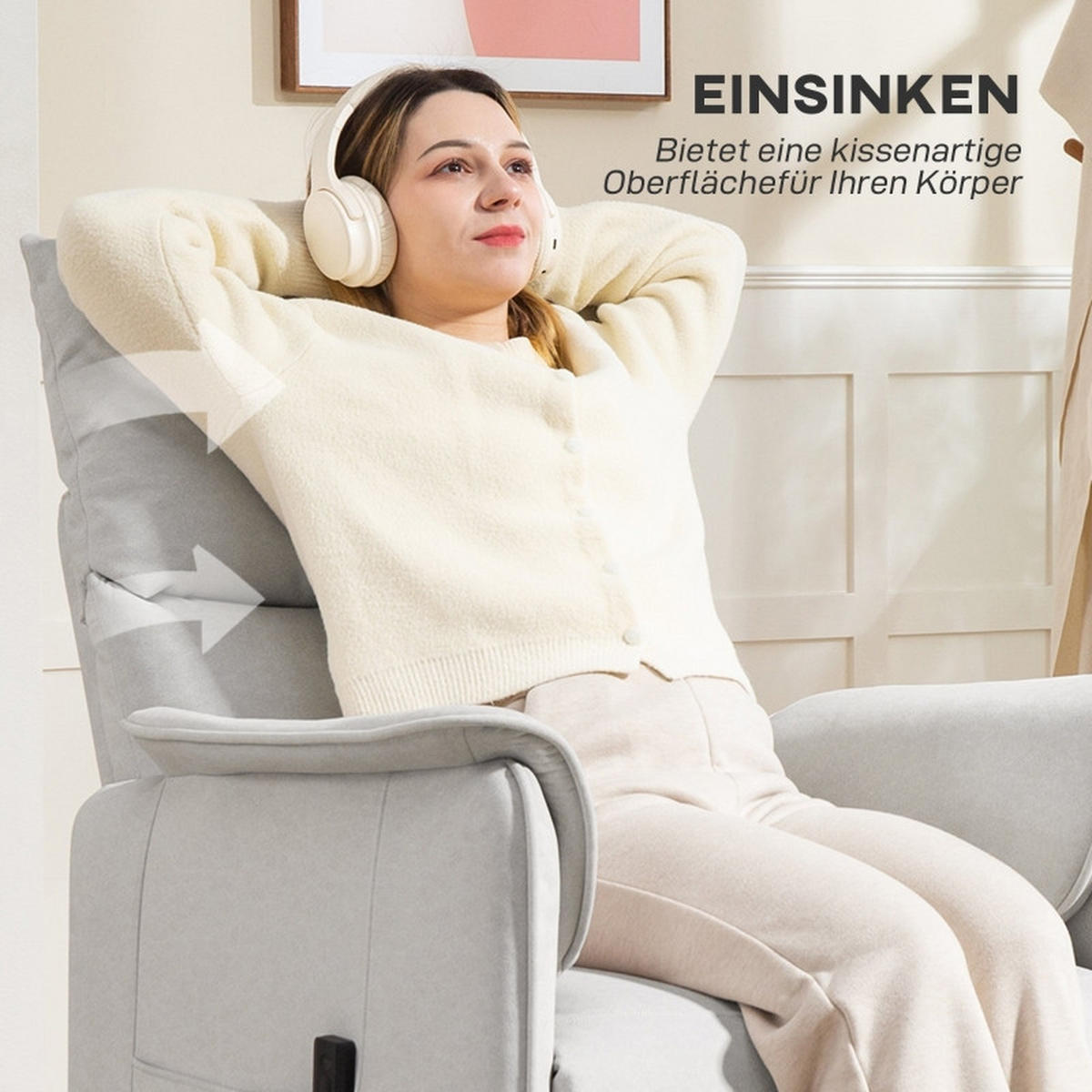RELAXSESSEL elektrisch Polyester mit Memory-Funktion, Fernbedienung 80/83/104 cm Cremeweiß - Creme, Textil (80/104/83cm) - Redom