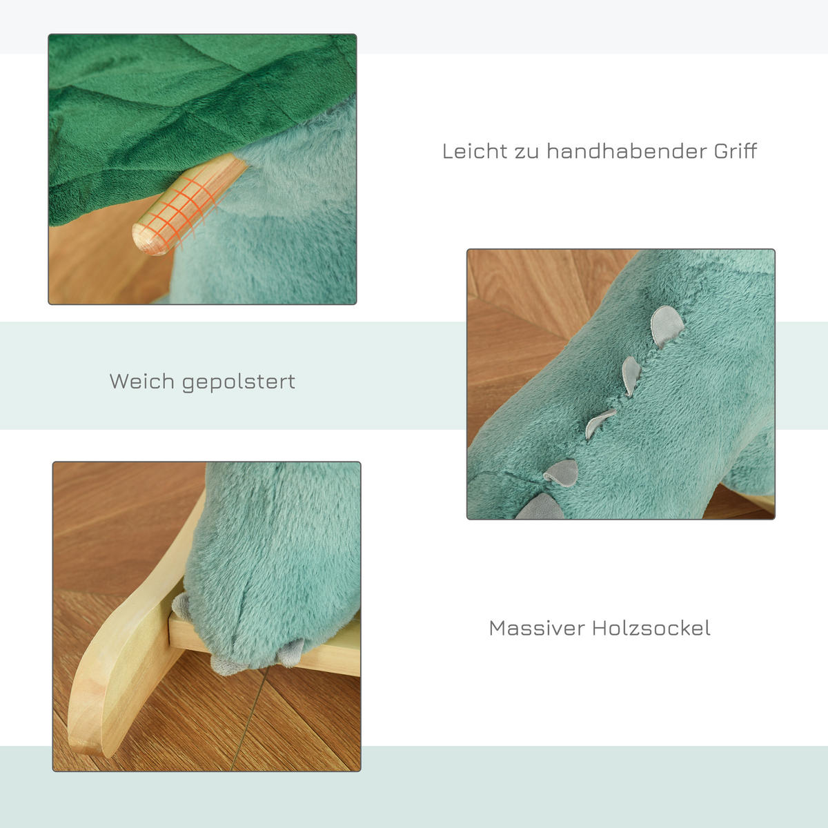 KINDER SCHAUKELTIER, Dunkelgrün, Plüsch+ Holz - Dunkelgrün, Holz (30/54/64cm) - HOMCOM