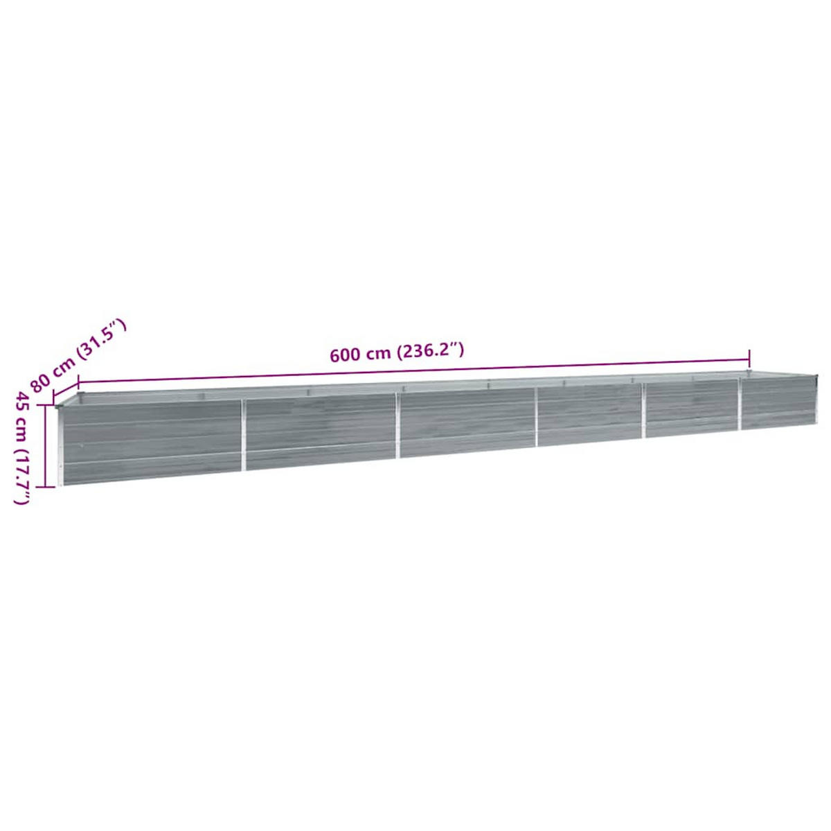 HOCHBEET 600/80/45 cm, aus Verzinkter Stahl, Grau - Grau, Metall (80/45/600cm) - vidaXL