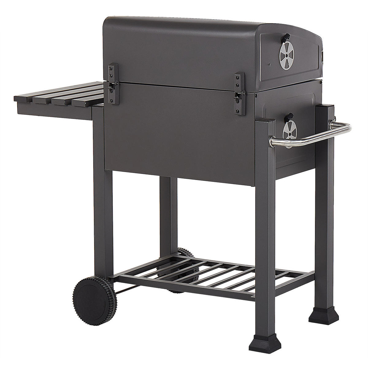HOLZKOHLEGRILL mit Deckel Stahl grau rechteckig rollbar Pavlof - Grau, Metall (79/107/49cm)