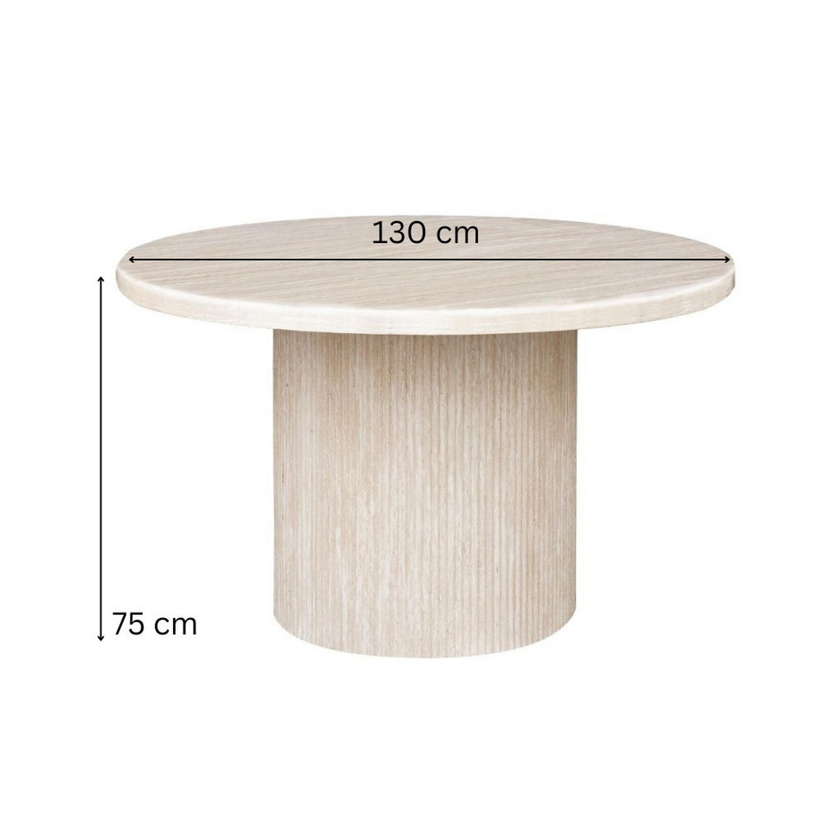 ESSTISCH Trivento beige oval Travertin Optik 130/75 cm - Beige, Holz/Stein (130/130/75cm) - alesvelt