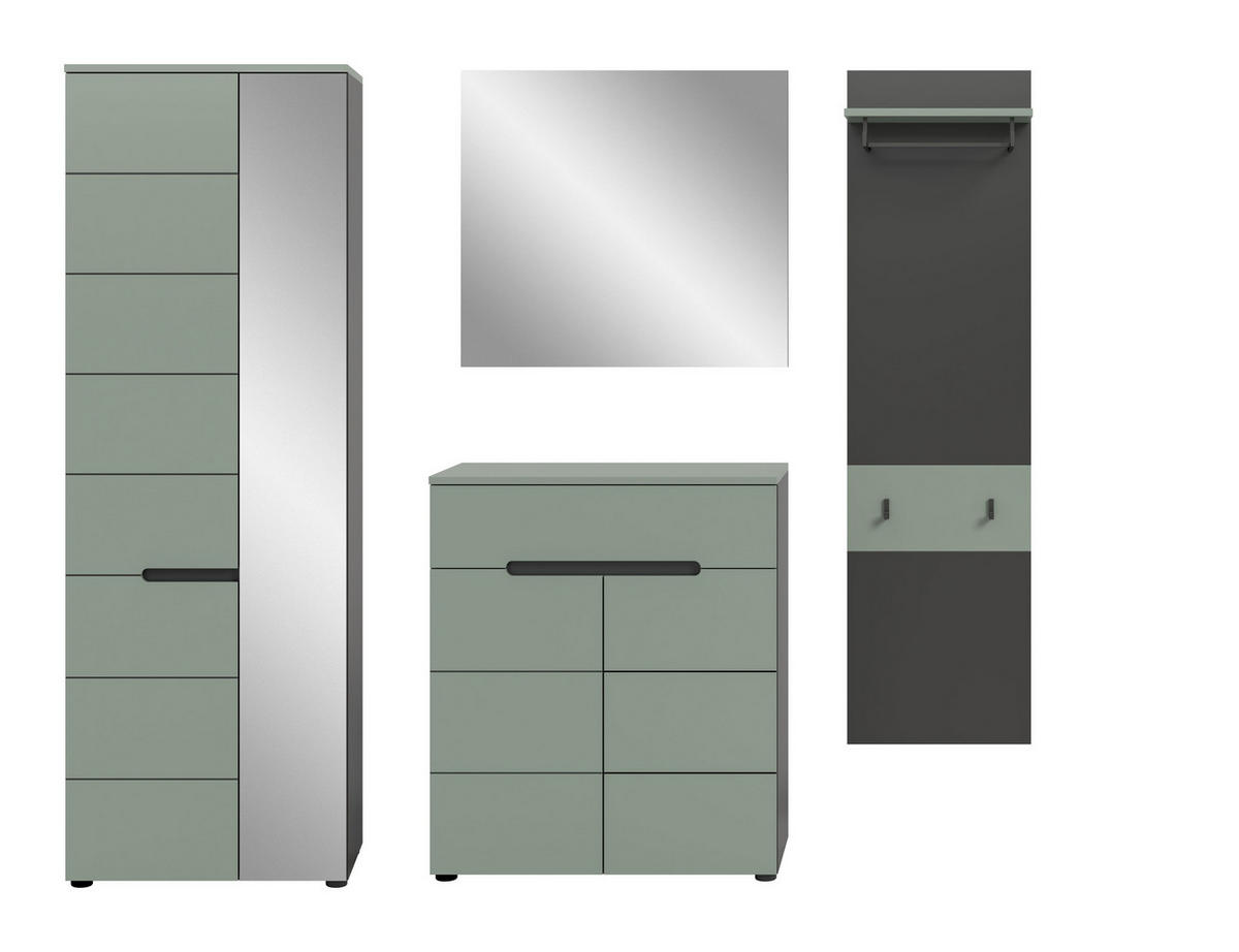 GARDEROBE Nova 4-tlg. (B/H/T: ca. 220/190/37 cm) in Basalt grau/Smoke Green - Grau, Holzwerkstoff (220/190/37cm)