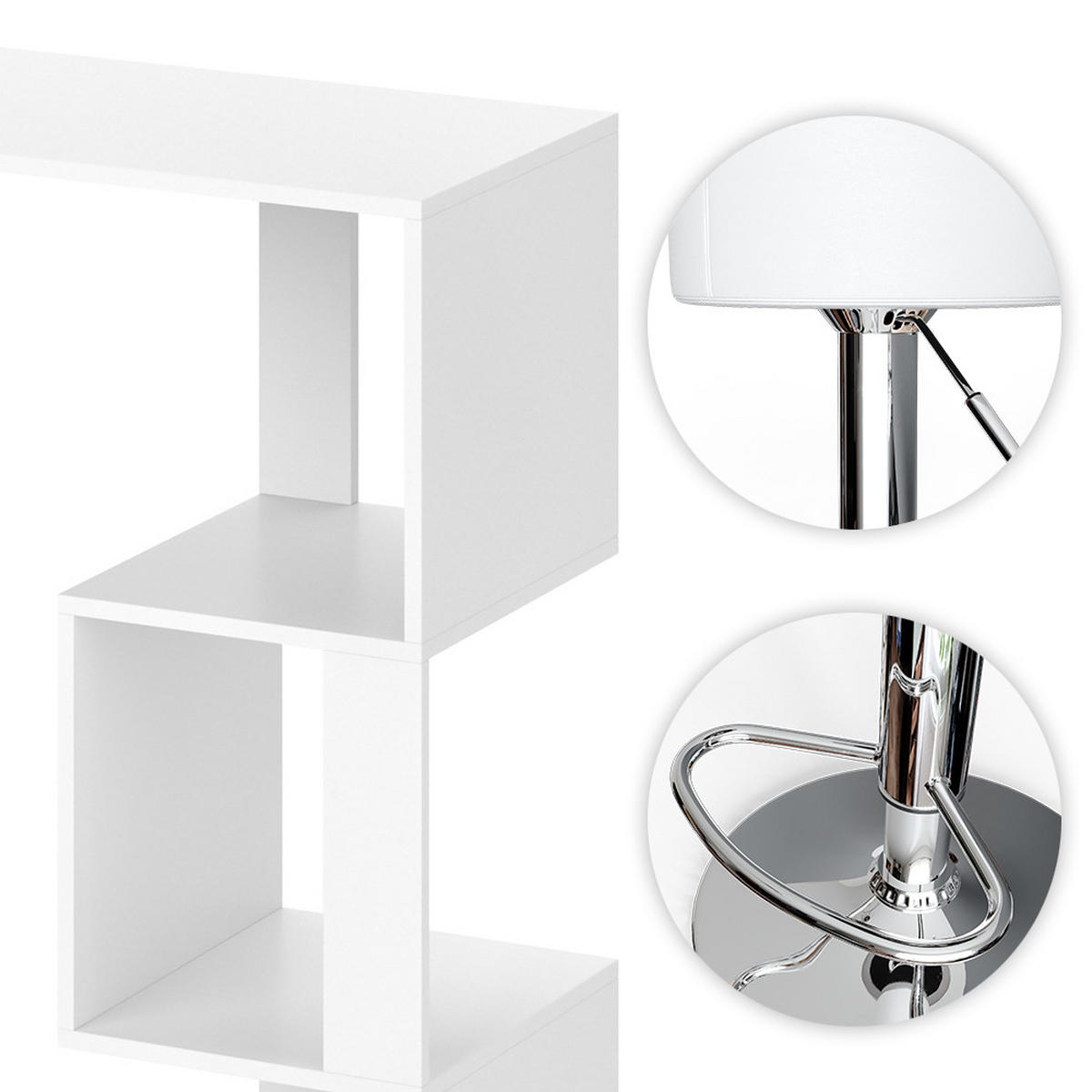 BARTISCH-SET Vincent Weiß 113 x 39.8 cm mit 2 Barhockern - Weiß, Holzwerkstoff (113/111.8/39.8cm) - Vicco