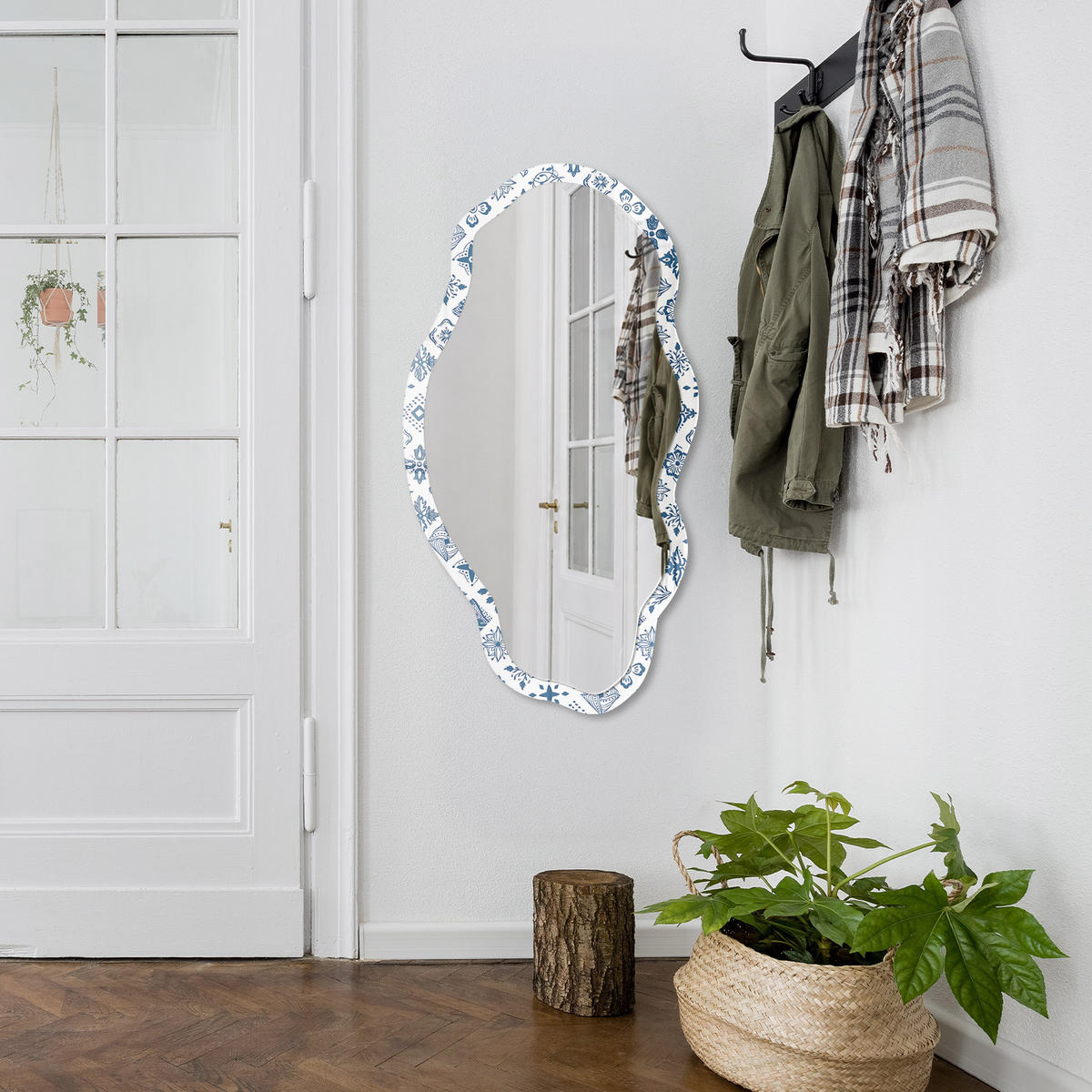 SPIEGEL 90x45 cm asymmetrisch mit Druck - Volksmuster - Transparent, Glas (45/90/0.4cm) - TULUP