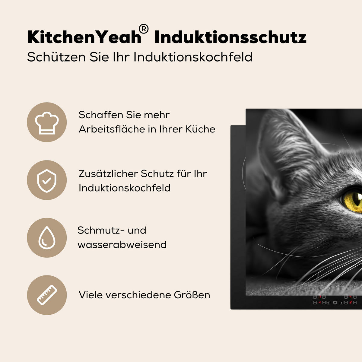 HERDABDECKPLATTE Katze - Grau - Tiere - Katze 75x52 cm - Grau, Kunststoff (75/52/0.2cm) - MuchoWow