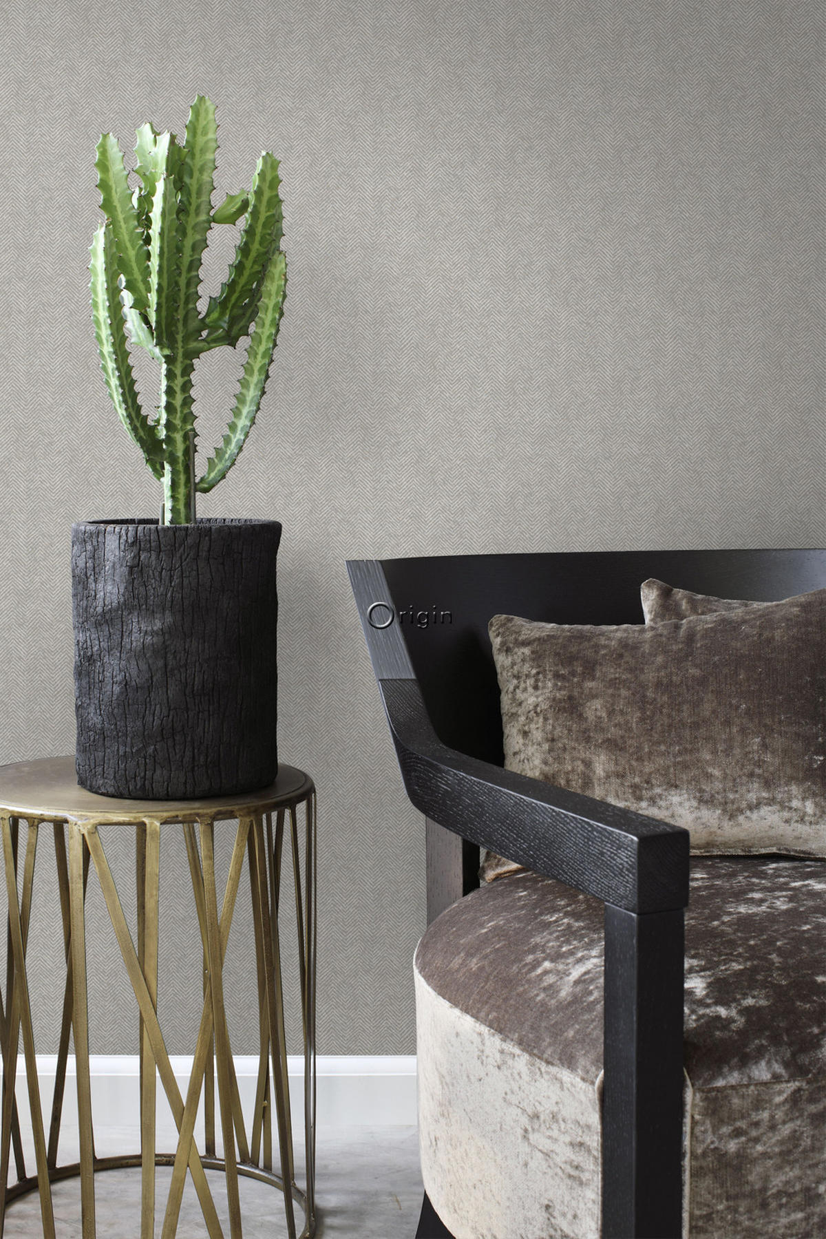 TAPETE Fischgrätmuster 53 cm x 10.05 m - Grau, Papier (53/1000cm) - Origin Wallcoverings