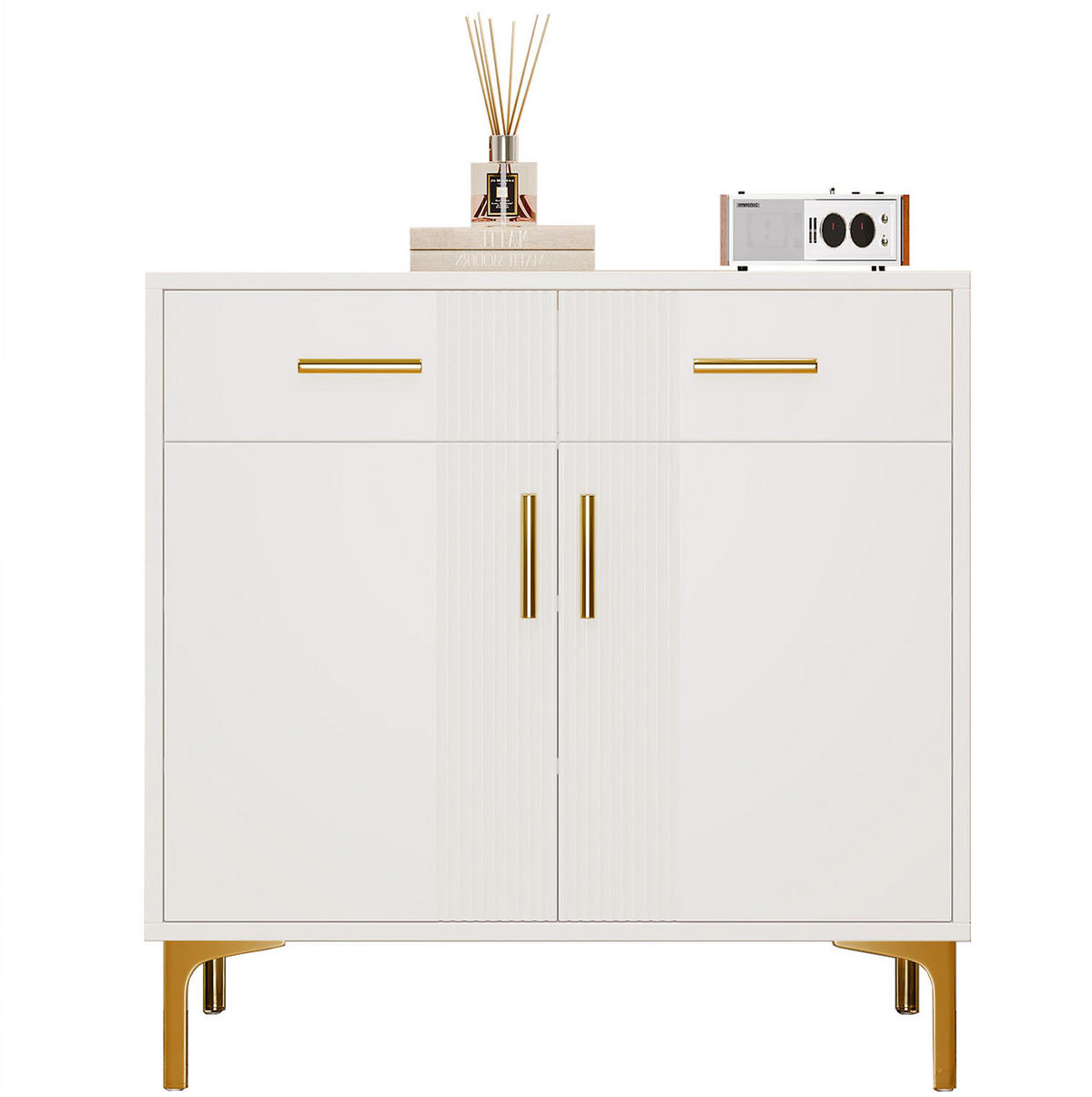SIDEBOARD 80/35/79,5 cm in Weiß mit 2 Türen, 2 Schubladen und Metallfüßen - Weiß, Holzwerkstoff (80/79.5/35cm) - Flora Grace