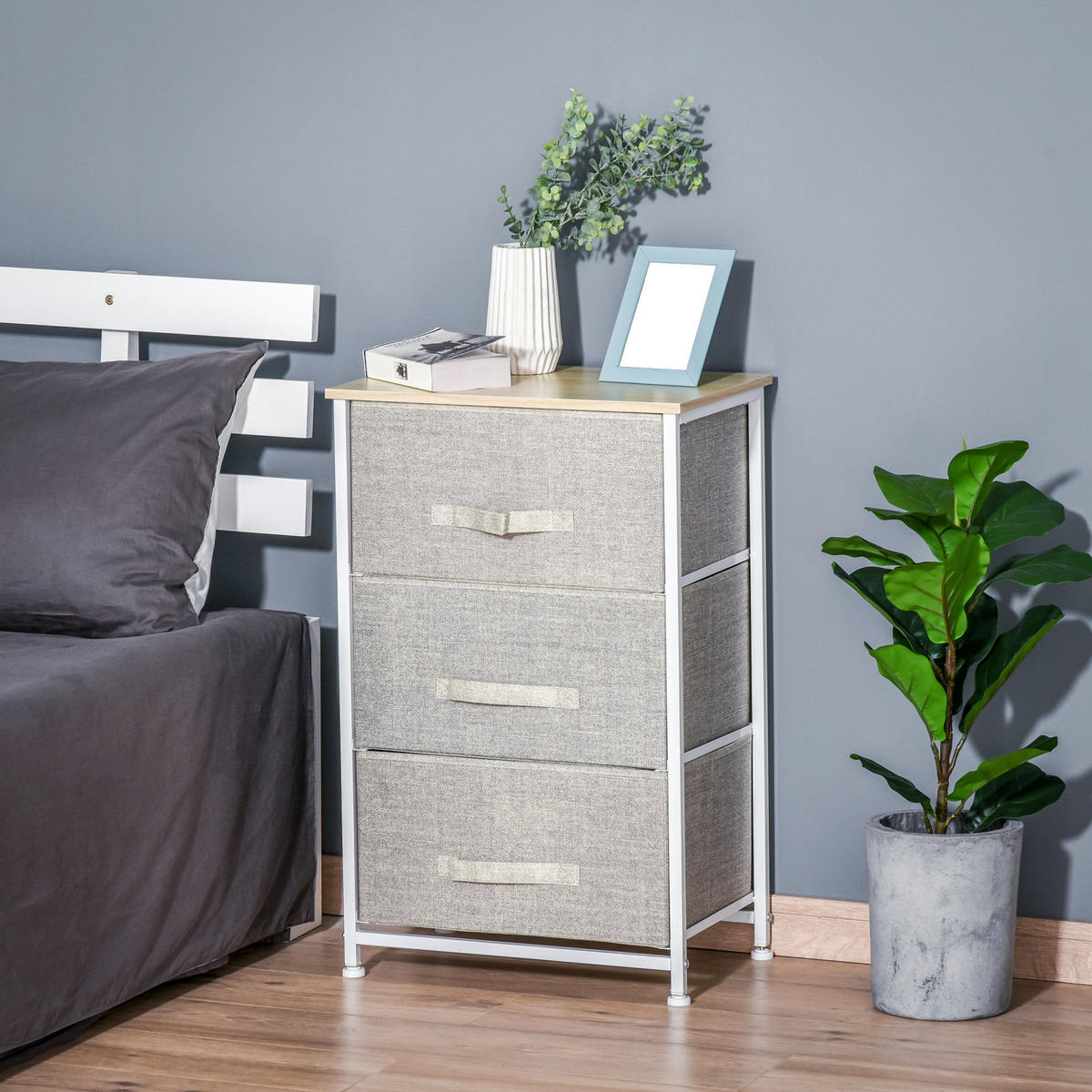 KOMMODE DE-12474 3 Schubladen 45/30/71 cm Grau - Grau, Holzwerkstoff (45/71/30cm) - ComfortXL