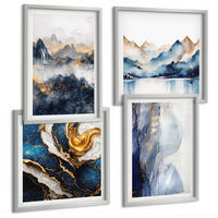 BILDER SET 4er Set - 50x50 cm & 40x60 cm Silberner Rahmen - Blaue Berglandschaften - Silberfarben, Kunststoff (50/50cm) - TULUP