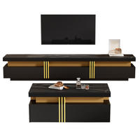 TV-ELEMENT 200/40/42 cm mit 3 Schubladen in Schwarz mit Marmor-Optik - Schwarz, Holzwerkstoff (100/40/50cm) - BEAOK