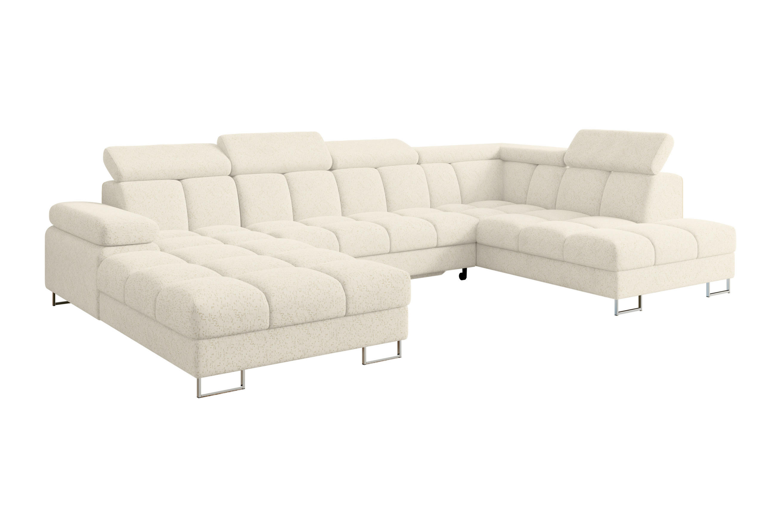 WOHNLANDSCHAFT mit Schlaffunktion und Bettkasten Ottomane RECHTS COMA U 345x203x79 Creme Velours - Creme, Holzwerkstoff/Textil (203/79/345cm) - ALTDECOR