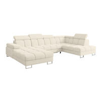 WOHNLANDSCHAFT mit Schlaffunktion und Bettkasten Ottomane RECHTS COMA U 345x203x79 Creme Velours - Creme, Holzwerkstoff/Textil (203/79/345cm) - ALTDECOR