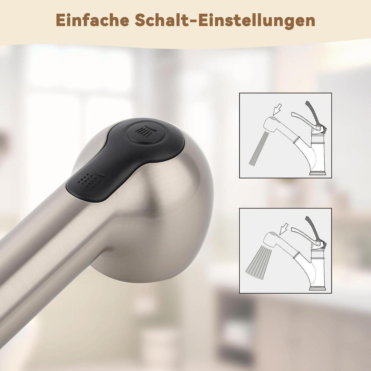 KÜCHENARMATUR Ersatzkopf mit 2 Strahlarten gebürstetes Nickel - Silberfarben, Kunststoff (5/17.3/5.7cm)