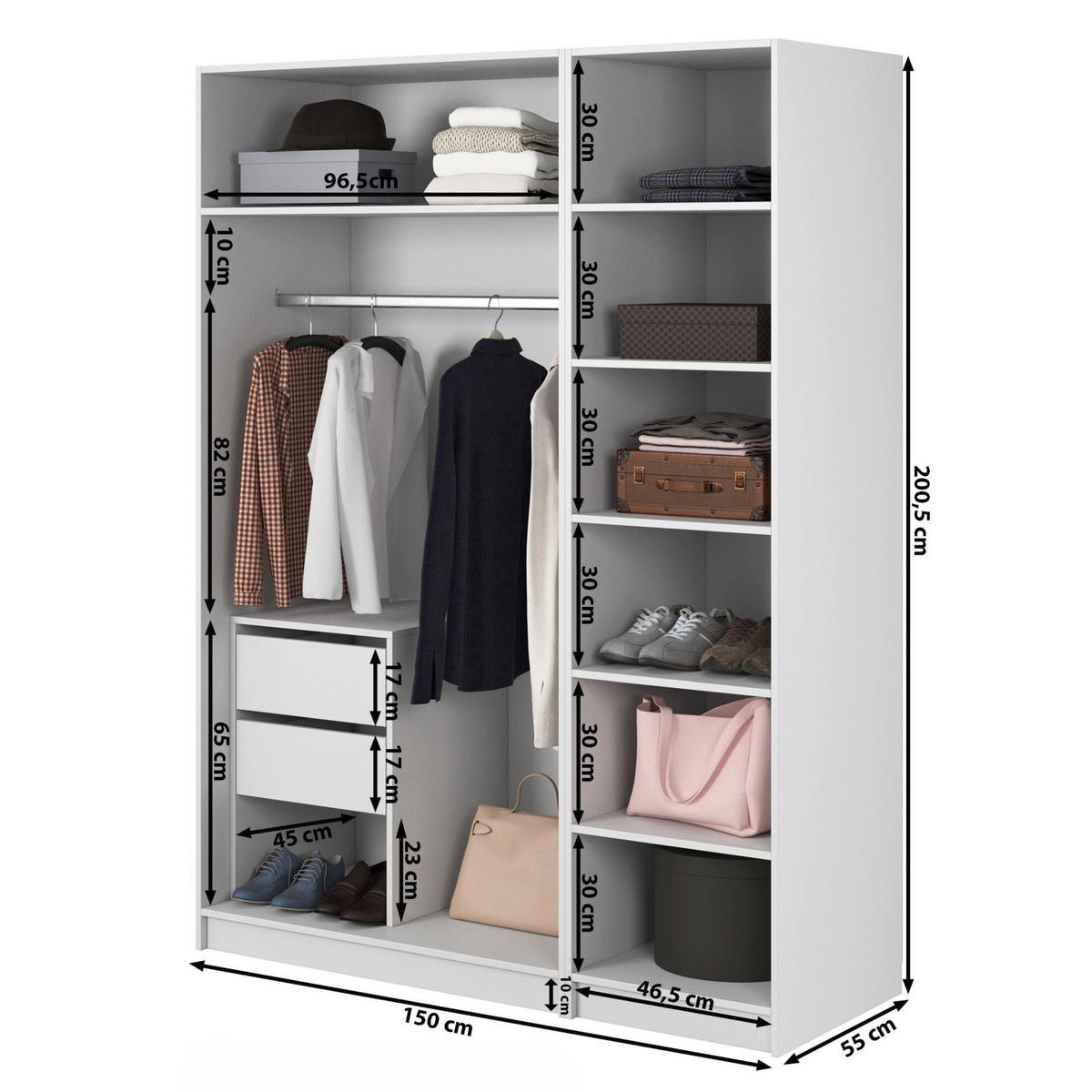 KLEIDERSCHRANK Moonir Weiß 150 cm - Goldfarben/Weiß, Holzwerkstoff/Metall (150/200.5/57cm) - Selsey