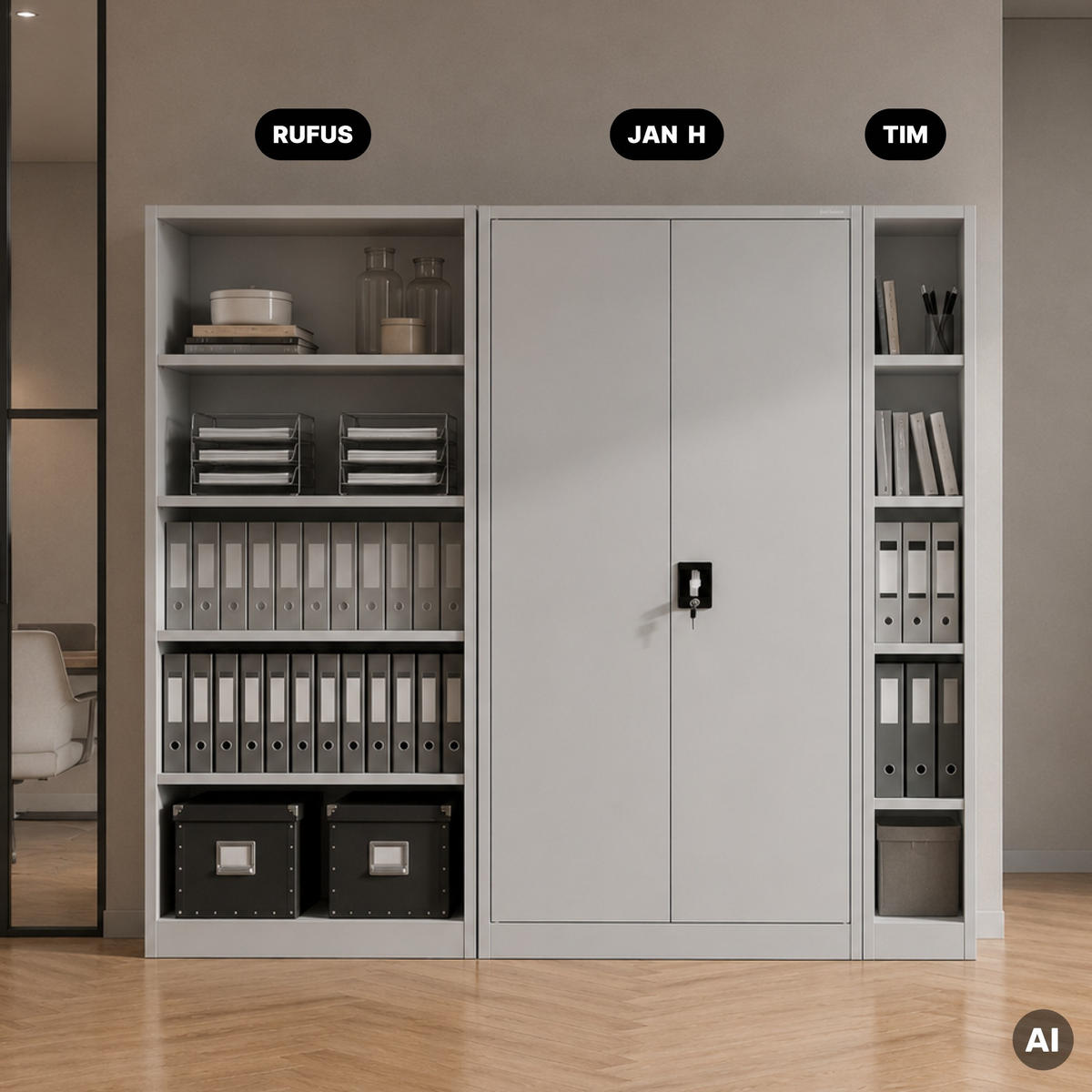 BÜRO-REGAL aus Metall RUFUS 195 × 90 × 45 cm - Grau, Metall (90/195/45cm) - Jan Nowak