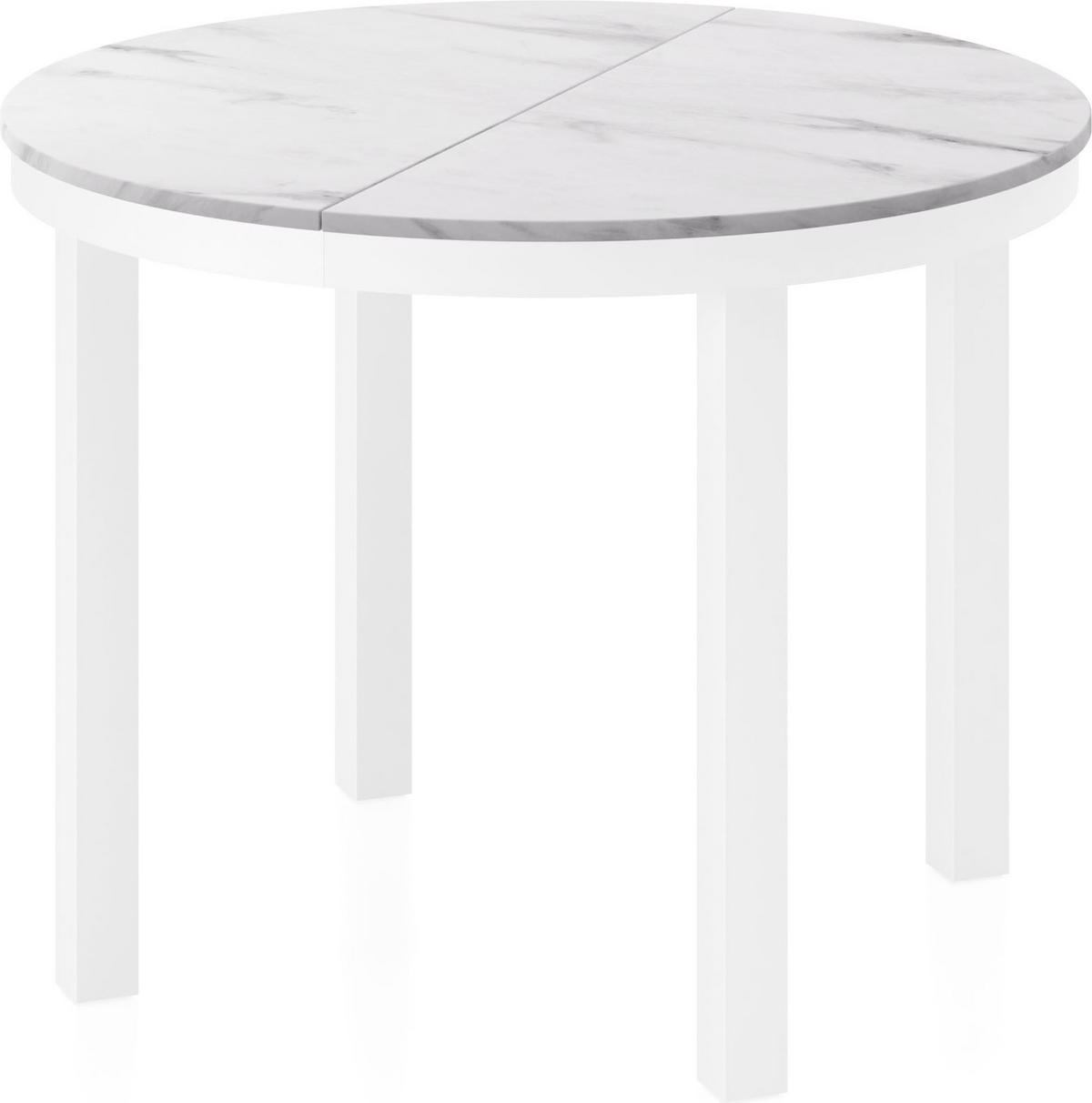 ESSTISCH Rowan Weiß runder ausziehbarer, Weißer Marmor 100-176/100/76 cm - Ecru/Weiß, Holzwerkstoff/Metall (100/100/76cm) - WFL GROUP