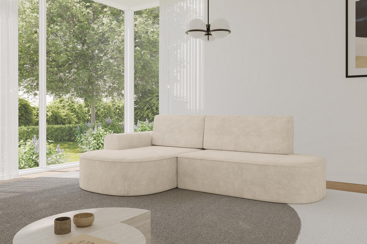ECKSOFA mit Schlaffunktion und Bettkasten Ottomane Links MARI-L1-S - 283x167x73 cm Beige Velours - Sandfarben/Schwarz, Holzwerkstoff/Kunststoff (283/167cm) - ALTDECOR