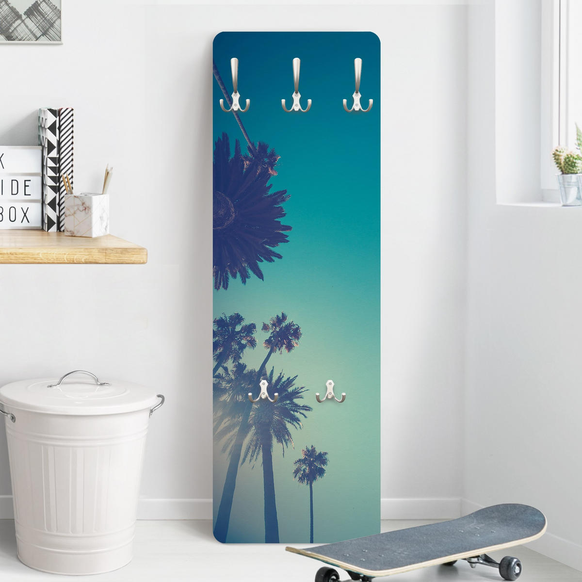 WANDGARDEROBE - Tropische Pflanzen Palmen und Himmel II 34/105 cm - Türkis, Holzwerkstoff (34/105/1.6cm) - Bilderwelten