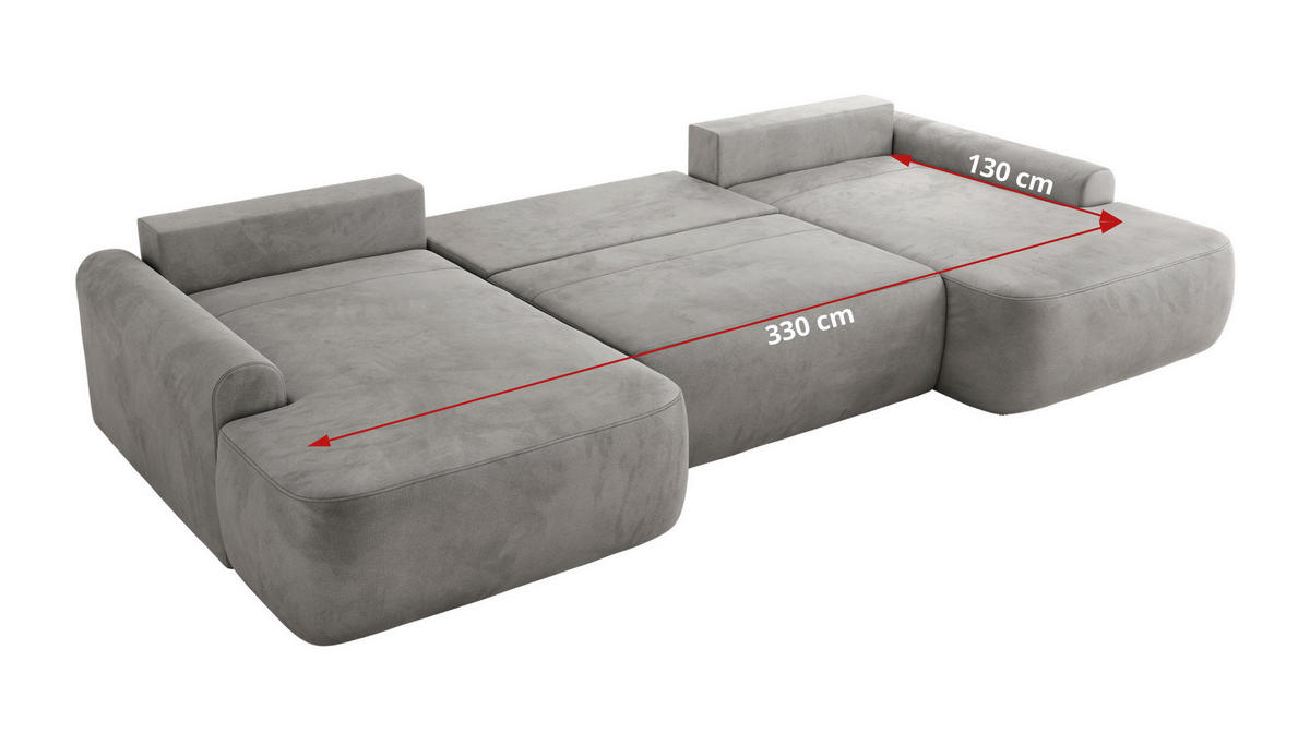 WOHNLANDSCHAFT CUBO U Hellgrau Velvet - Hellgrau/Schwarz, Kunststoff/Textil (370/100/187cm) - MKS