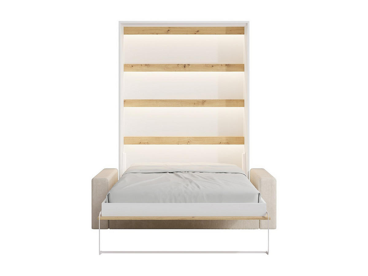 SCHRANKBETT - 2 Personen - holz - naturfarben hell, weiß Rapili - Naturfarben/Weiß, Holz (160/200cm) - Vente-Unique