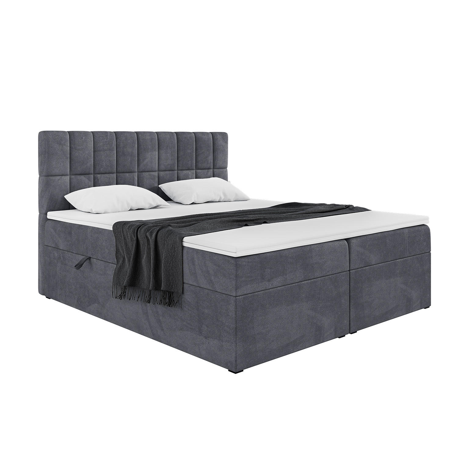 BOXBETT LUKAS 160x200 cm in Dunkelgrau Samt - Dunkelgrau/Schwarz, Holz/Holzwerkstoff (160/200cm) - Meblini